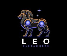 Modern Mecha Robotic Zodiac Leo Logo Design vector