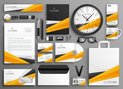 Orange and black background business stationery vector