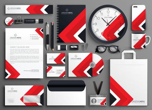 Red and black background business stationery vector