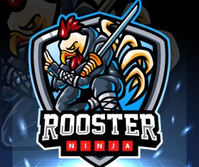 Rooster ninja logo design vector