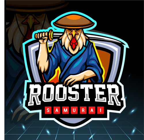 Rooster samurai logo design vector