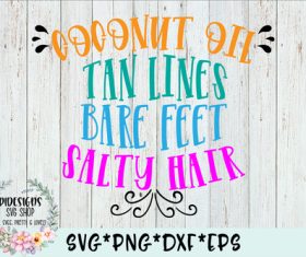 Salty hair coconut oil tan lines bare feet vector