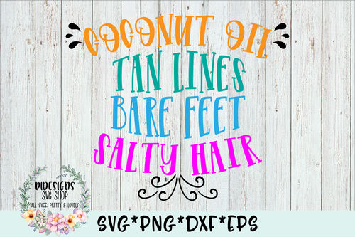 Salty hair coconut oil tan lines bare feet vector
