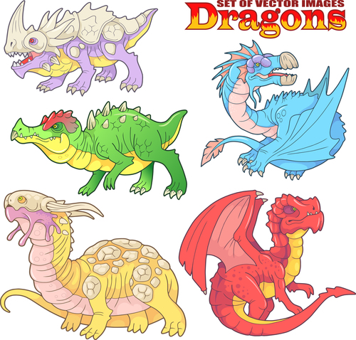 Set of vector images dragons