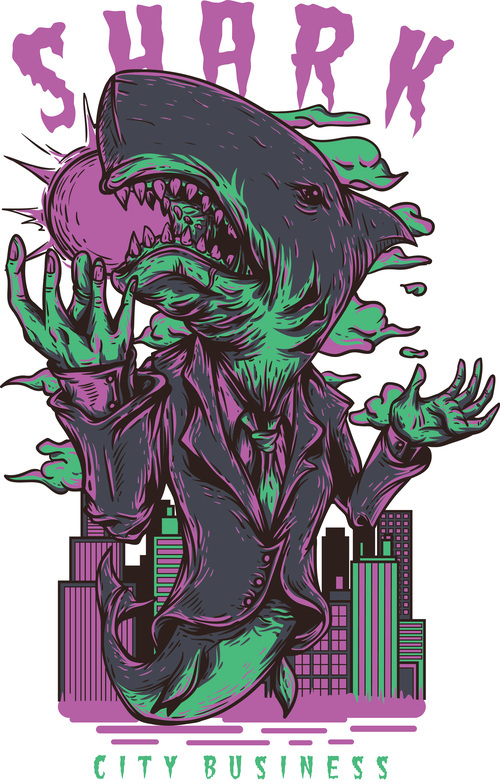 Shark city t-shirt design vector