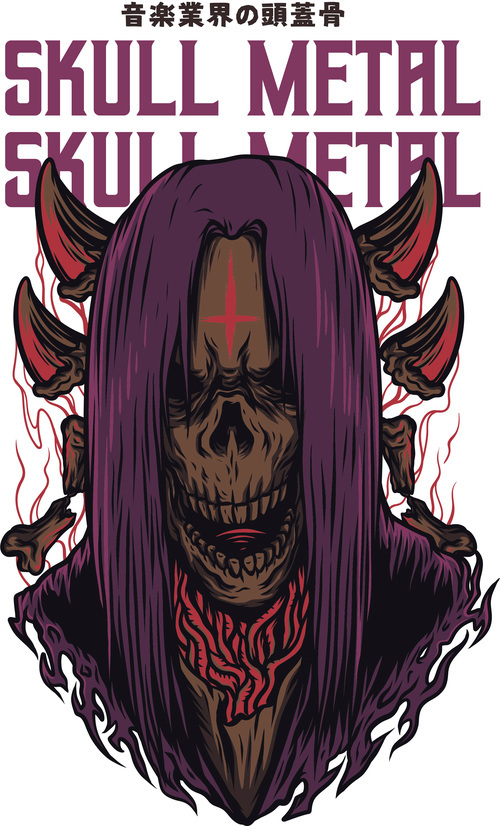 Skull metal t-shirt design vector