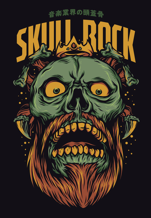 Skull rock t-shirt design vector