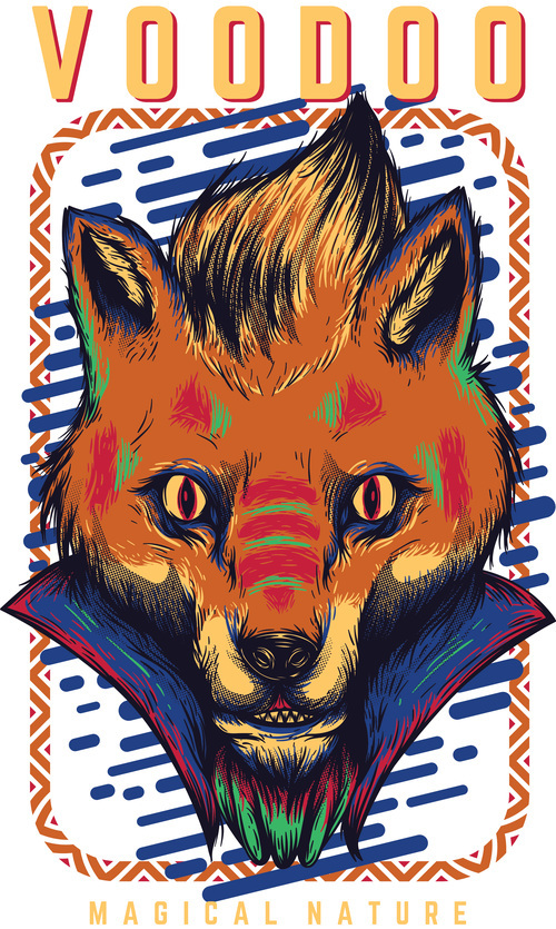 Voodoo fox vector t shirt illustrations