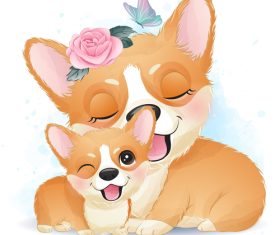 Corgi mother and son cartoon vector