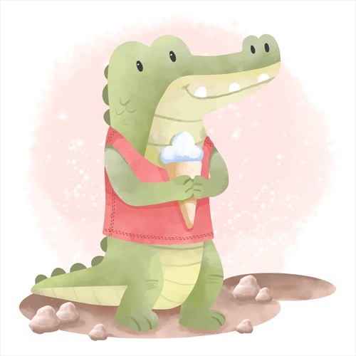 Crocodile eating ice cream watercolor illustrations vector
