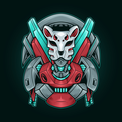 Demon fox cyberpunk vector illustration