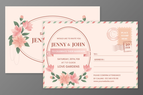 Design postcard wedding invitations vector