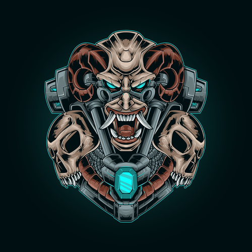 Devil skull mecha vector illustration