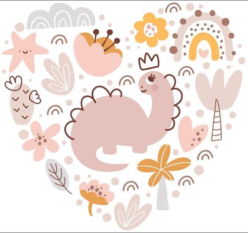 Dinosaurs and plants flowers etc vector