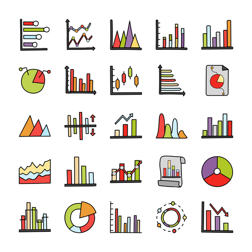 Colorful hand drawn vector collection icons