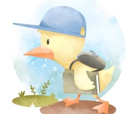Duckling going to school watercolor illustrations vector