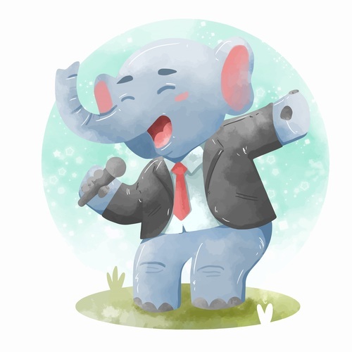Elephant singing watercolor illustrations vector