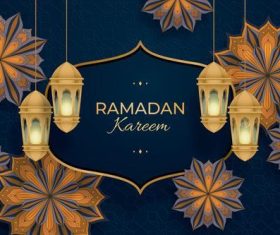 Flower and lantern ramadan kareem card background vector