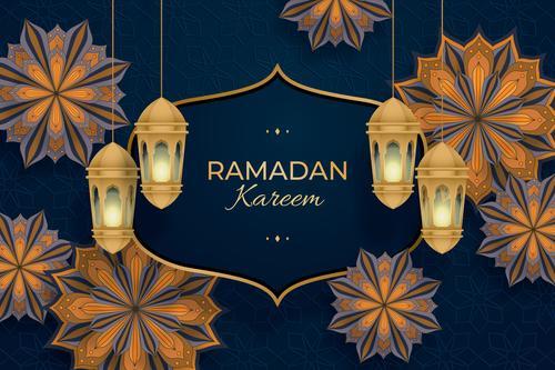 Flower and lantern ramadan kareem card background vector