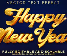 Golden happy new year vector text effect