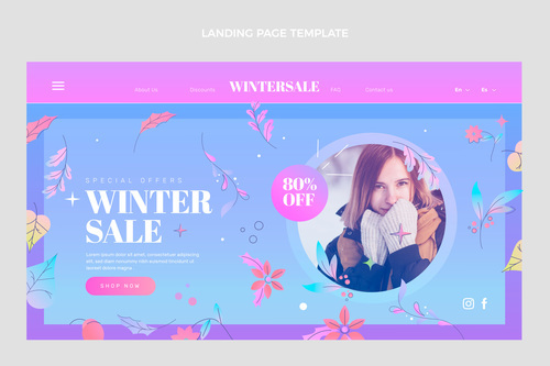 Gradient winter landing page template vector