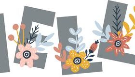 Hello font and flower vector