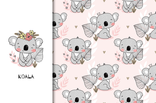 Koala cartoon seamless background vector free download