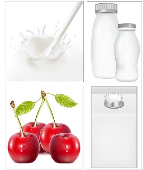 Milk and cherries vector illustration