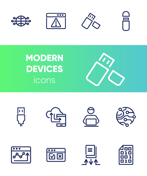 Modern devices line icon set vector