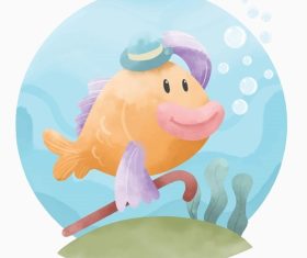 Mr fish watercolor illustrations vector