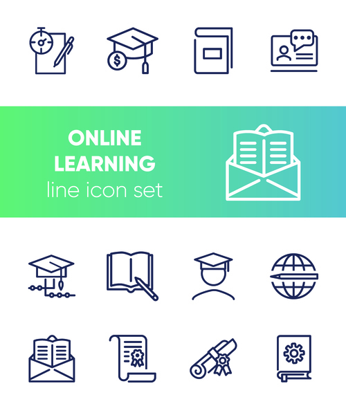 Online learning line icon set vector