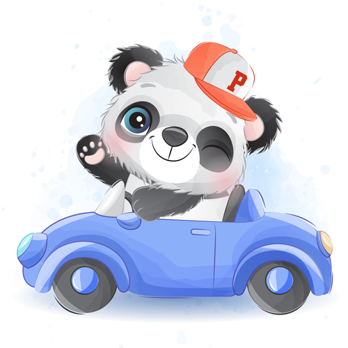 Panda driving car cartoon vector