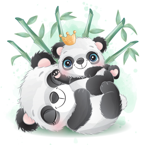 Panda mother and child cartoon vector