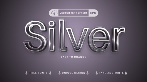 Silver editable text effect vector