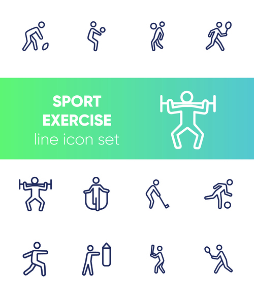 Sport exercise line icon set vector