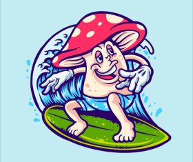Surfing mushroom man cartoon vector