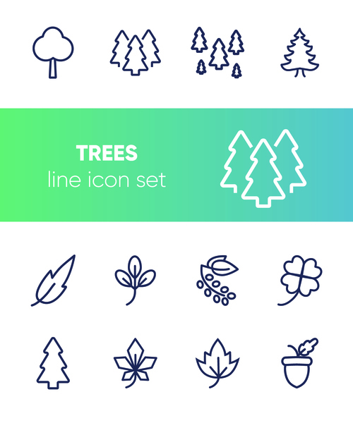 Trees line icon set vector
