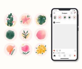 Watercolor drawing apps instagram icons vector