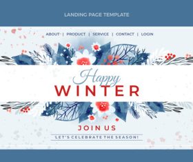 Watercolor winter landing page template vector