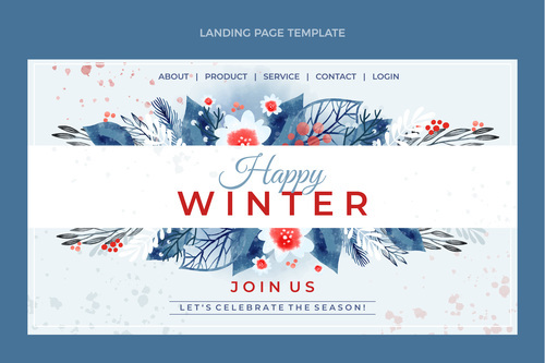 Watercolor winter landing page template vector