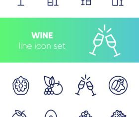 Wine line icon set vector