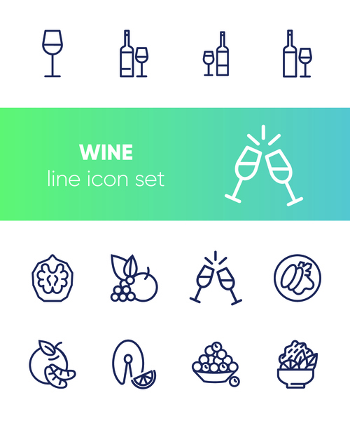 Wine line icon set vector