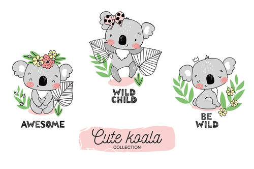 cute koala cartoon background vector
