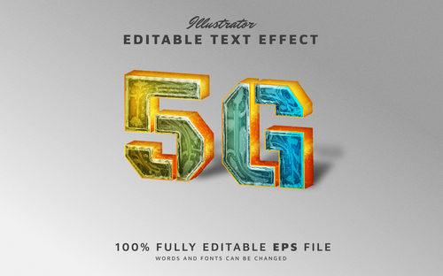 5G 3d text style effect vector