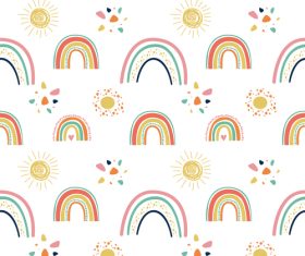 Abstract sun and rainbow seamless pattern vector