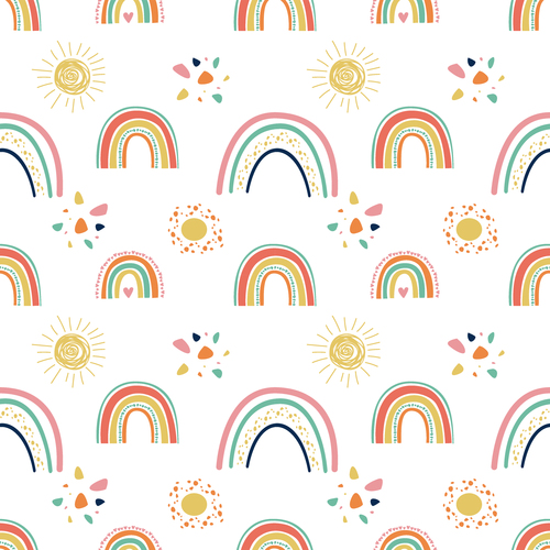 Abstract sun and rainbow seamless pattern vector