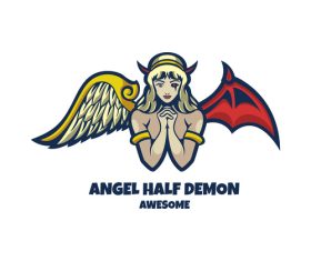 Angel half demon cartoon illustration vector