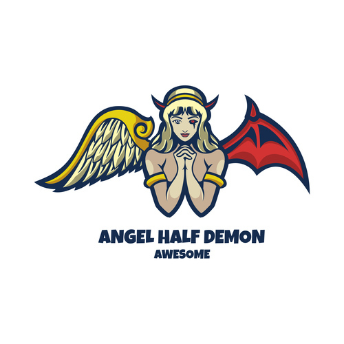 Angel half demon cartoon illustration vector