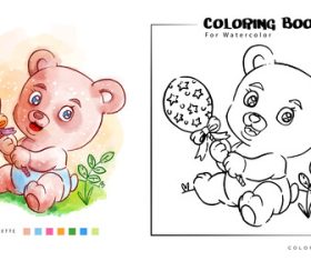 Animal watercolor coloring book illustration vector