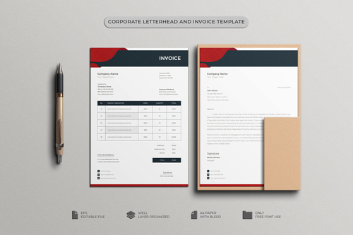 Black red letterhead and Invoice designs vector